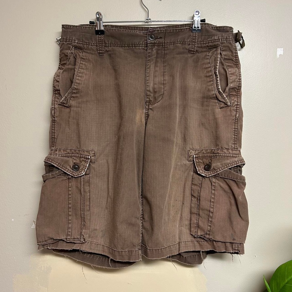 Vintage Old Navy Brown Gridstop Military Baggy Cargo Shorts Mens 34 Y2K 00s